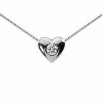 0.10 Carat Diamond Solitaire Heart Necklace, 14K White Gold