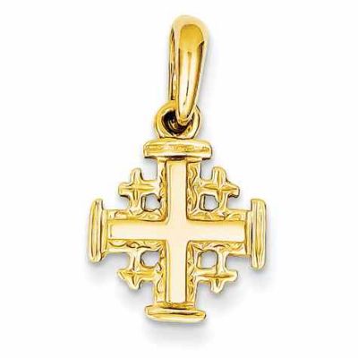 Small Jerusalem Cross Pendant, 14K Yellow Gold -  - QGCR-D1659