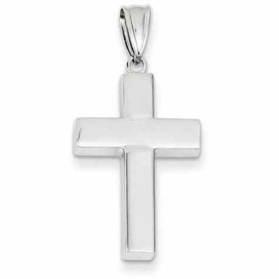 Small Polished Cross Pendant in 14K White Gold -  - QGCR-K4999