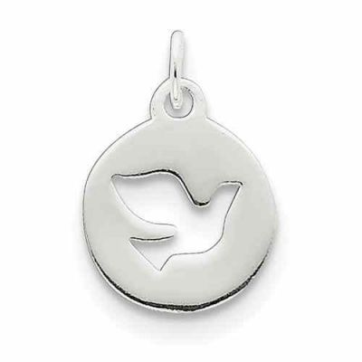 Small Silver Holy Spirit Dove Circle Pendant -  - QGPD-QC6694