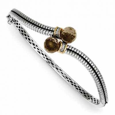 Smoky Quartz Silver & Gold Bangle Bracelet -  - QGBR-QTC90