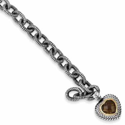 Smoky Quartz Silver Heart Bracelet -  - QGBR-QTC399