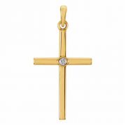 Solitaire Diamond Cross Pendant, 14K Yellow Gold