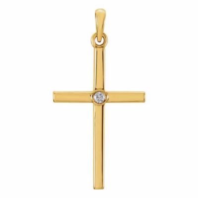 Solitaire Diamond Cross Pendant, 14K Yellow Gold -  - STLCR-R42325Y