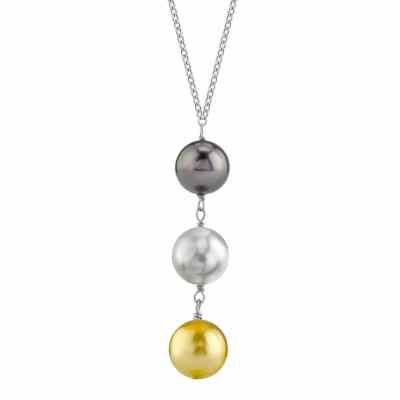 South Sea Multicolor Pearl Triple Drop Pearl Pendant -  - 9-tagpend-wf