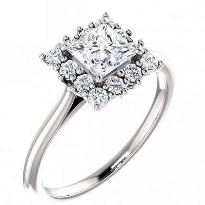 Square Princess-Cut Moissanite Halo Ring, 14K White Gold -  - STLRG-71606MO