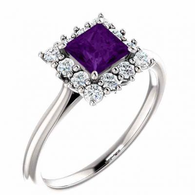 Amethyst Square Princess-Cut Halo Ring in Sterling Silver -  - STLRG-71606AMSS