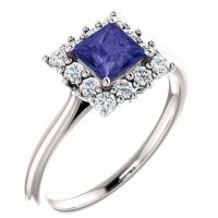 Square Princess-Cut Violet Tanzanite Diamond Halo Ring