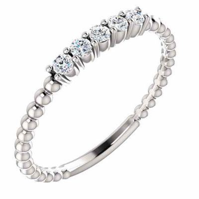 White Topaz Stackable Bead Ring in 14K White Gold -  - STLRG-71927WT-HA