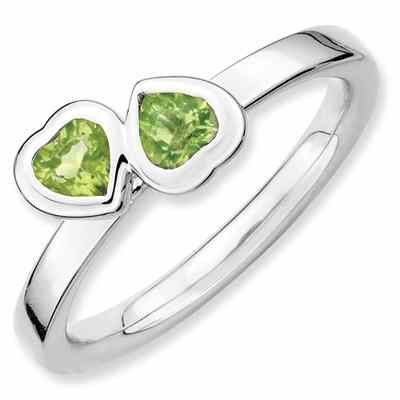 Stackable Peridot Double Heart Ring in Sterling Silver -  - QGRG-QSK405