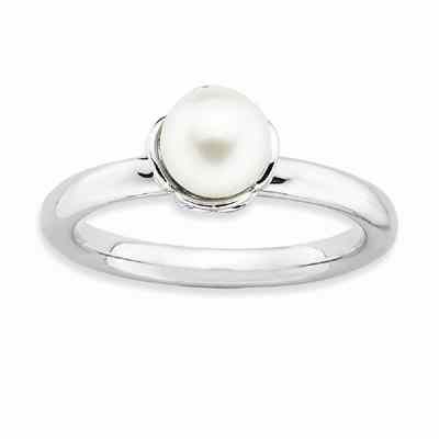 Stackable White Freshwater Cultured Pearl Ring, Sterling Silver -  - QGRG-QSK611