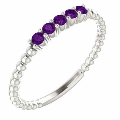 Stacklable Amethyst Bead Ring in Sterling Silver -  - STLRG-71927AMSS-HA