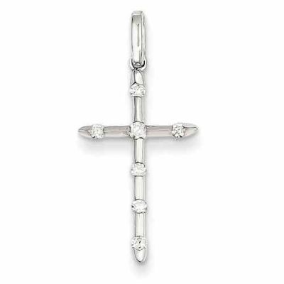 Staggered Diamond Cross Necklace, 14K White Gold -  - QGCR-XP3696AA