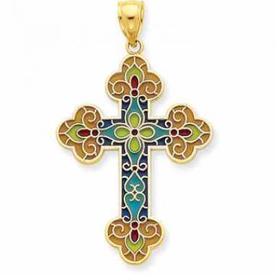 Stained Glass Cross in 14K Yellow Gold -  - QGCR-C4263