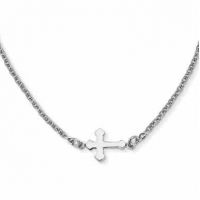 Stainless Steel Budded Sideways Cross Necklace