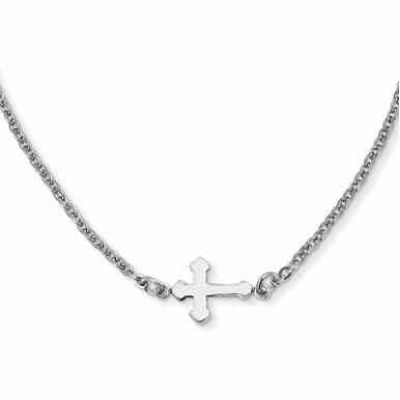 Stainless Steel Budded Sideways Cross Necklace -  - QG-SRN1204-18