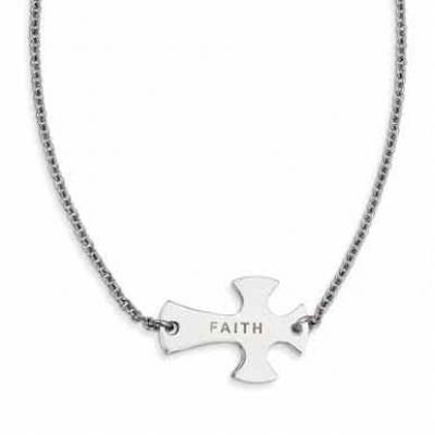 Stainless Steel Faith Sideways Cross Pendant -  - QG-SRN1182-19