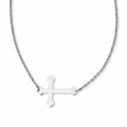 Stainless Steel Large Budded Sideways Cross Necklace