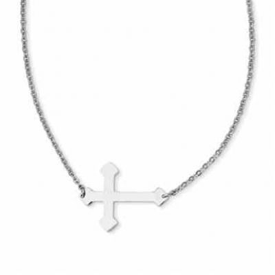 Stainless Steel Large Budded Sideways Cross Necklace -  - QG-SRN1198-18