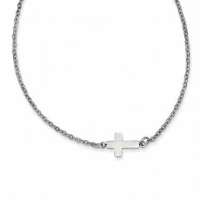 Stainless Steel Petite Polished Sideways Cross Necklace -  - QG-SRN1203-18