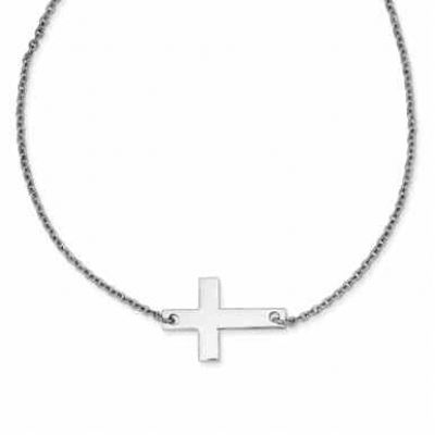 Stainless Steel Polished Sideways Cross Necklace -  - QG-SRN1193-21