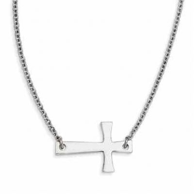 Stainless Steel Sideways Cross Necklace w/19 inch chain. -  - QG-SRN1188-19