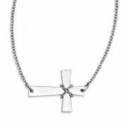 Stainless Steel Sideways Cross with Chain Detail Necklace