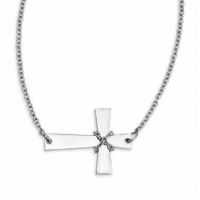 Stainless Steel Sideways Cross with Chain Detail Necklace