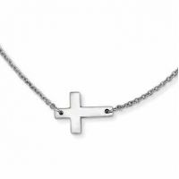 Stainless Steel Small Polished Sideways Cross Necklace