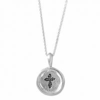 Stamped Christian Cross Disc Necklace, Sterling Silver