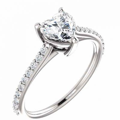 Bright Winter-White Heart-Cut Cubic Zirconia Ring in 14K White Gold -  - STLRG-71609CZW