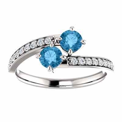 Sterling Silver 2 Stone Blue Topaz Ring -  - STLRG-122933RBTCZSS