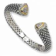 Sterling Silver and 14K Gold 0.63 Carat Diamond Bangle Bracelet