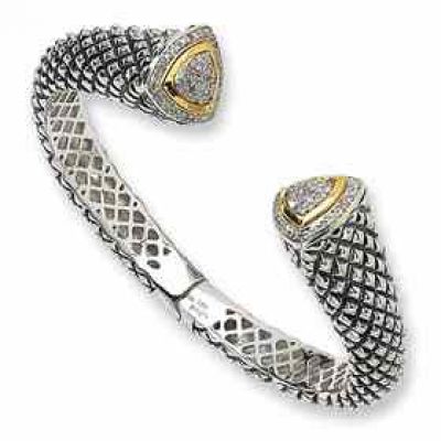 Sterling Silver and 14K Gold 0.63 Carat Diamond Bangle Bracelet -  - QG-QTC115