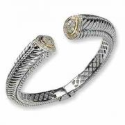 Sterling Silver and 14K Gold Diamond Hinged Bangle Bracelet