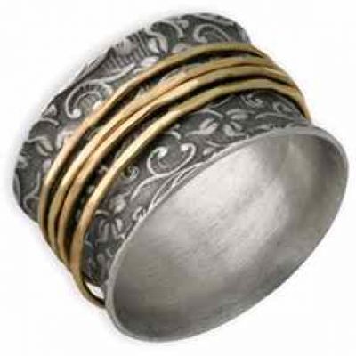 Sterling Silver and 14K Gold Leaf Print Spinner Ring -  - DT-RCI120X
