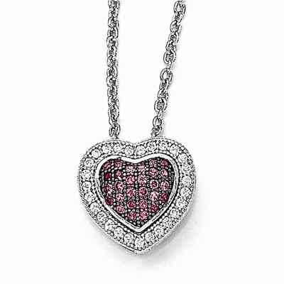 Sterling Silver & CZ Brilliant Embers Heart Necklace -  - QGPD-QMP1104-18