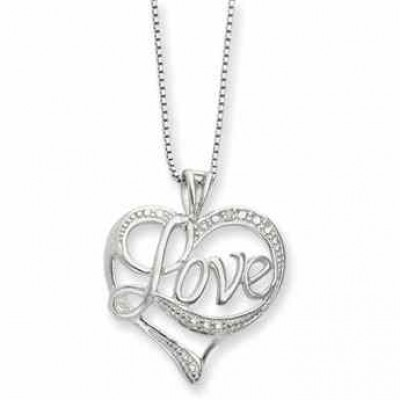 Sterling Silver and Diamond "Love" Pendant -  - QG2672-16