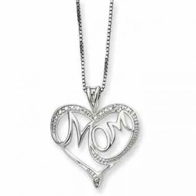 Sterling Silver and Diamond "Mom" Necklace -  - QG2674-16
