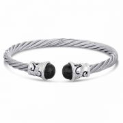 Sterling Silver and Stainless Steel Bangle Bracelet with Black Onyx