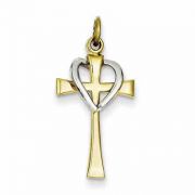 Sterling Silver and Vermeil Heart and Cross Two-Tone Pendant