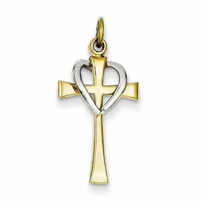 Sterling Silver and Vermeil Heart and Cross Two-Tone Pendant -  - QGCR-QC7400