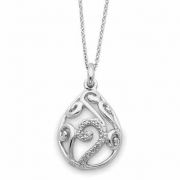 Sterling Silver and White Agate Dew of Heaven Pendant with CZ Accent