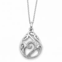 Sterling Silver and White Agate Dew of Heaven Pendant with CZ Accent