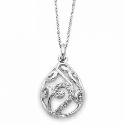 Sterling Silver and White Agate Dew of Heaven Pendant with CZ Accent -  - QG-QSX100