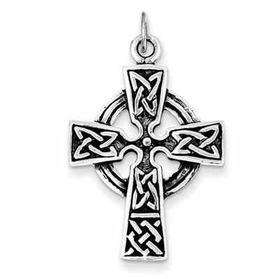 Sterling Silver Antique-Finished Celtic Pretzel Design Cross Charm -  - QGCR-QC3369