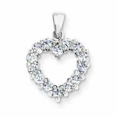 Sterling Silver Aquamarine Heart Pendant -  - QGPD-QDX883