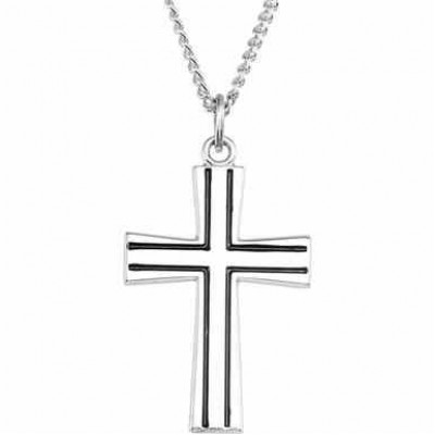 Sterling Silver Black Engraved Cross Pendant -  - STLPDSS-R16274