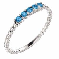 Blue Topaz Stackable Bead Ring, 14K White Gold