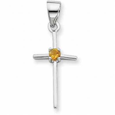 Sterling Silver Cross with Citrine Accent -  - QG-QC5380
